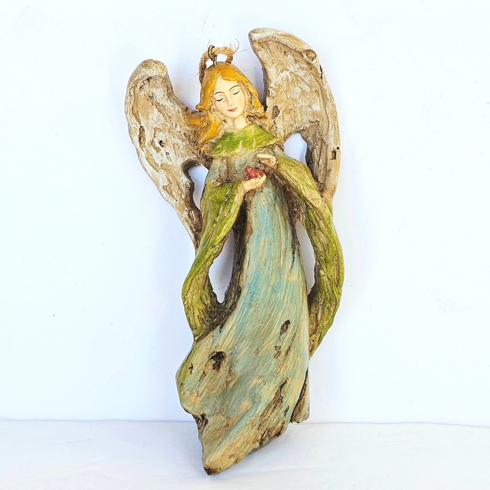 Rustic Angel Ornament Faux Driftwood Resin Hanging Figurine Decor Cottagecore